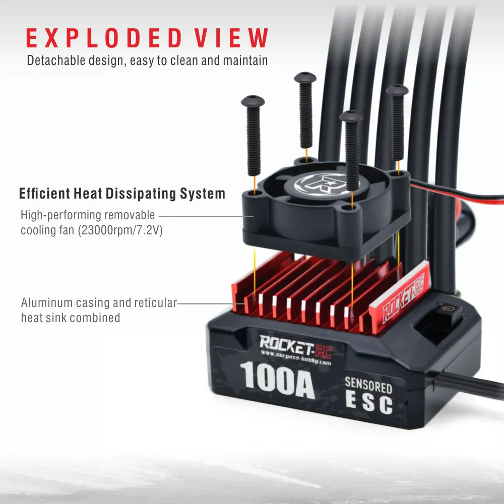 ROCKET-RC 100A センサー付きブラシレス ESC 2-3S 電気スピードコントローラー 1/10 RC ドリフトカー 380/390/540 センサー付きブラシレスモーター用