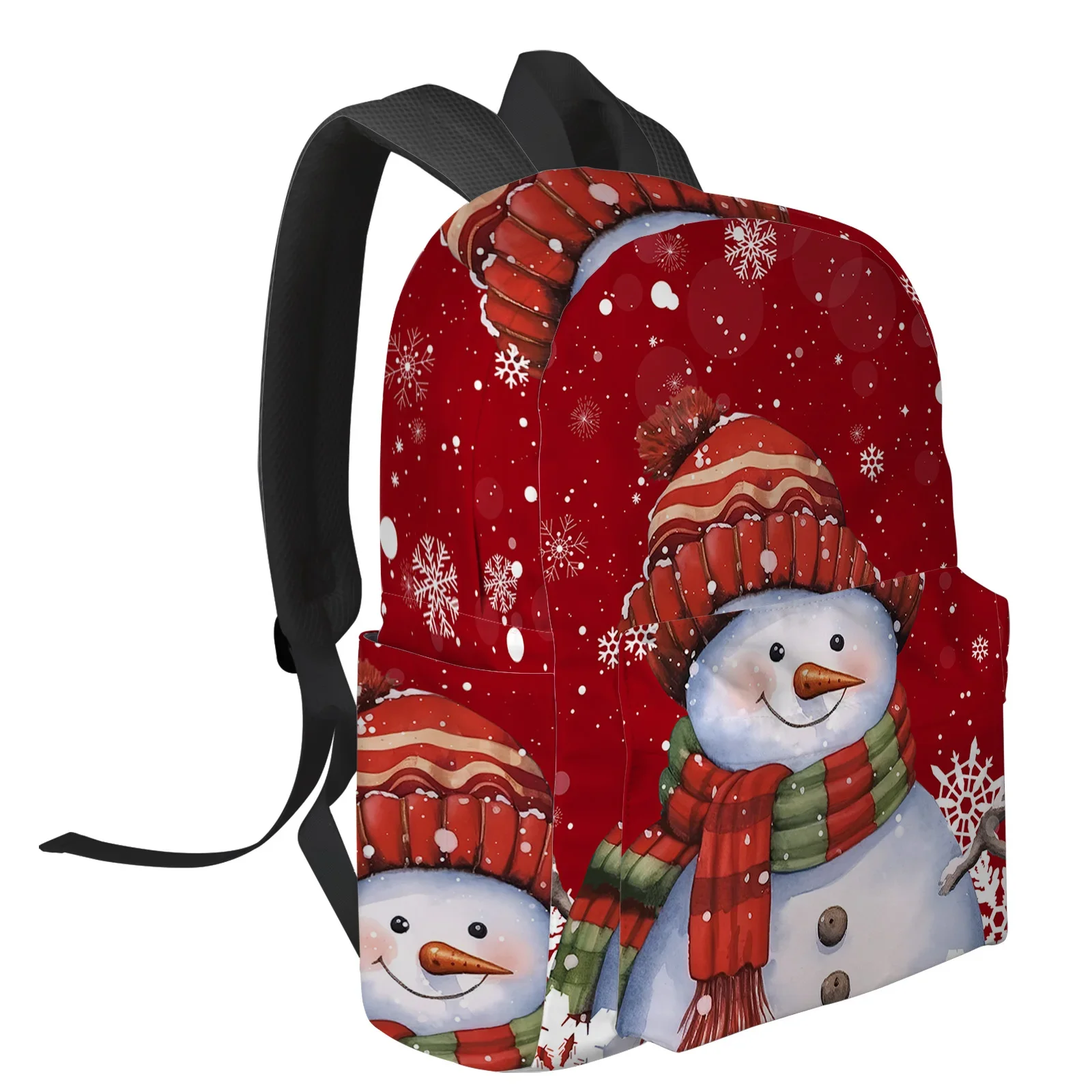 Christmas Winter Snowflake Snowman Red Large Capacity Multi Pocket Travel Backpacks Schoolbag For Teenager Women Laptop Rucksack