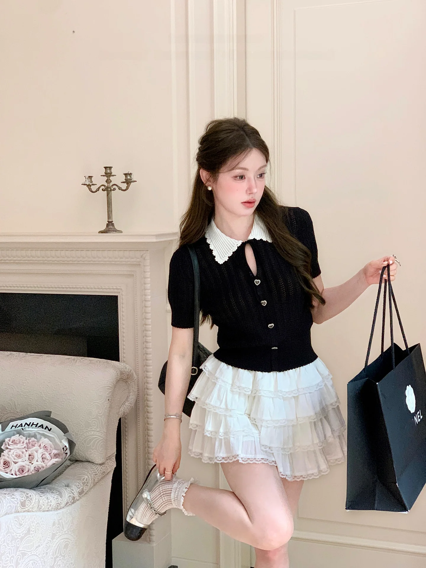 

Вязаный крючком женский топ с коротким рукавом и воротником, из смесовой ткани, летний, молодежный, модный