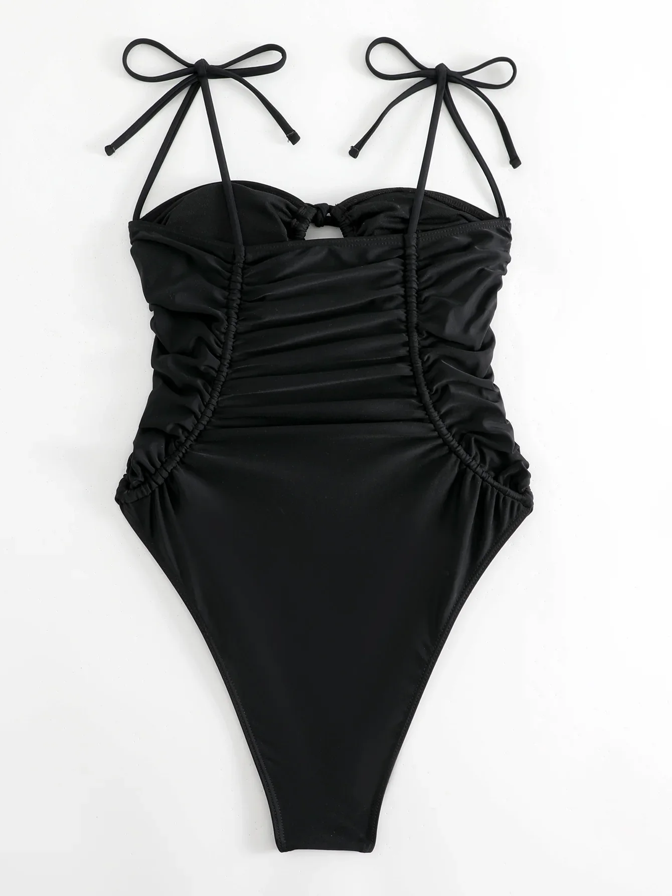 Traje de baño negro con lazo sexy de una pieza, bikinis con lazo de encaje calado, traje de baño con Tanga, trajes de baño para mujer, bikini, tankini