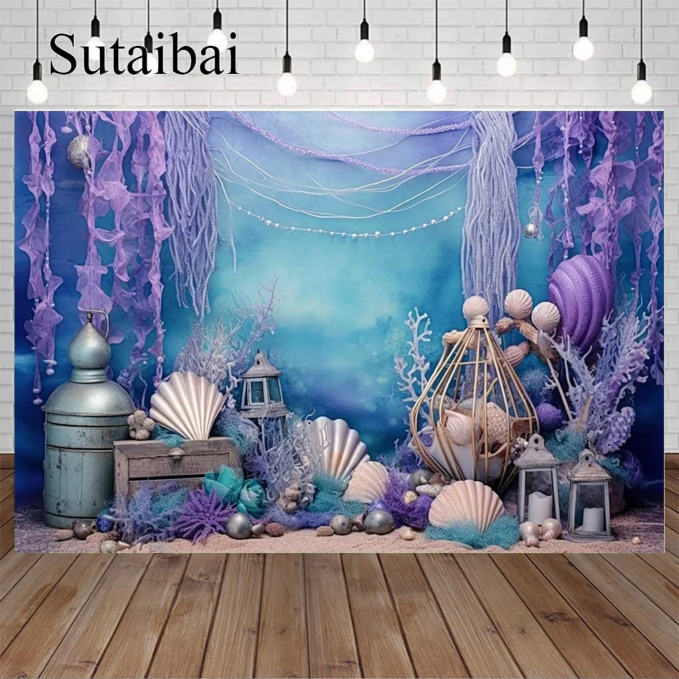 

Under The Sea Photography Background Ocean Mermaid Theme Girl Birthday Party Pearls Starfish Shell Backdrop Photo Studio