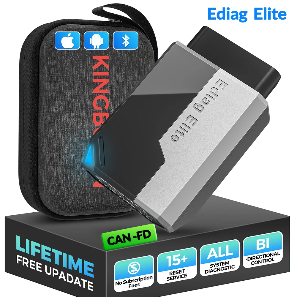 【Mise à jour gratuite à vie】KINGBOLEN EDIAG ELITE OBD2 Scanner, outil de diagnostic automobile pour tous les systèmes, 15 fonctions de réinitialisation, protocole bidirectionnel CANFD