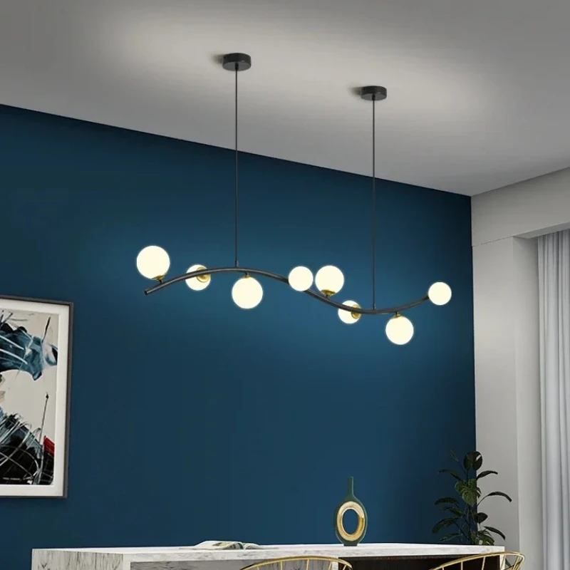 الشمال بسيط الحديثة الحديد لمطعم بار متجر الملابس طويل مستقيم قضيب ماجيك فول الأسود كرة زجاجية مصباح LED الثريا #5