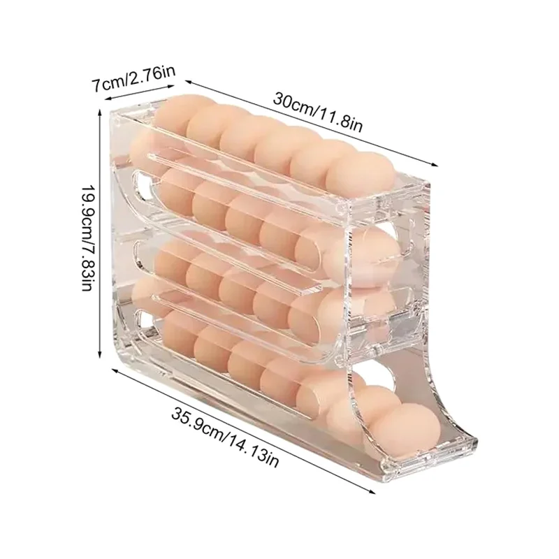 4 Layers Automatic Rolling Egg Holder Refrigerator Egg Storage Box Container Large Capacity Egg Dispenser Fridge Organizer