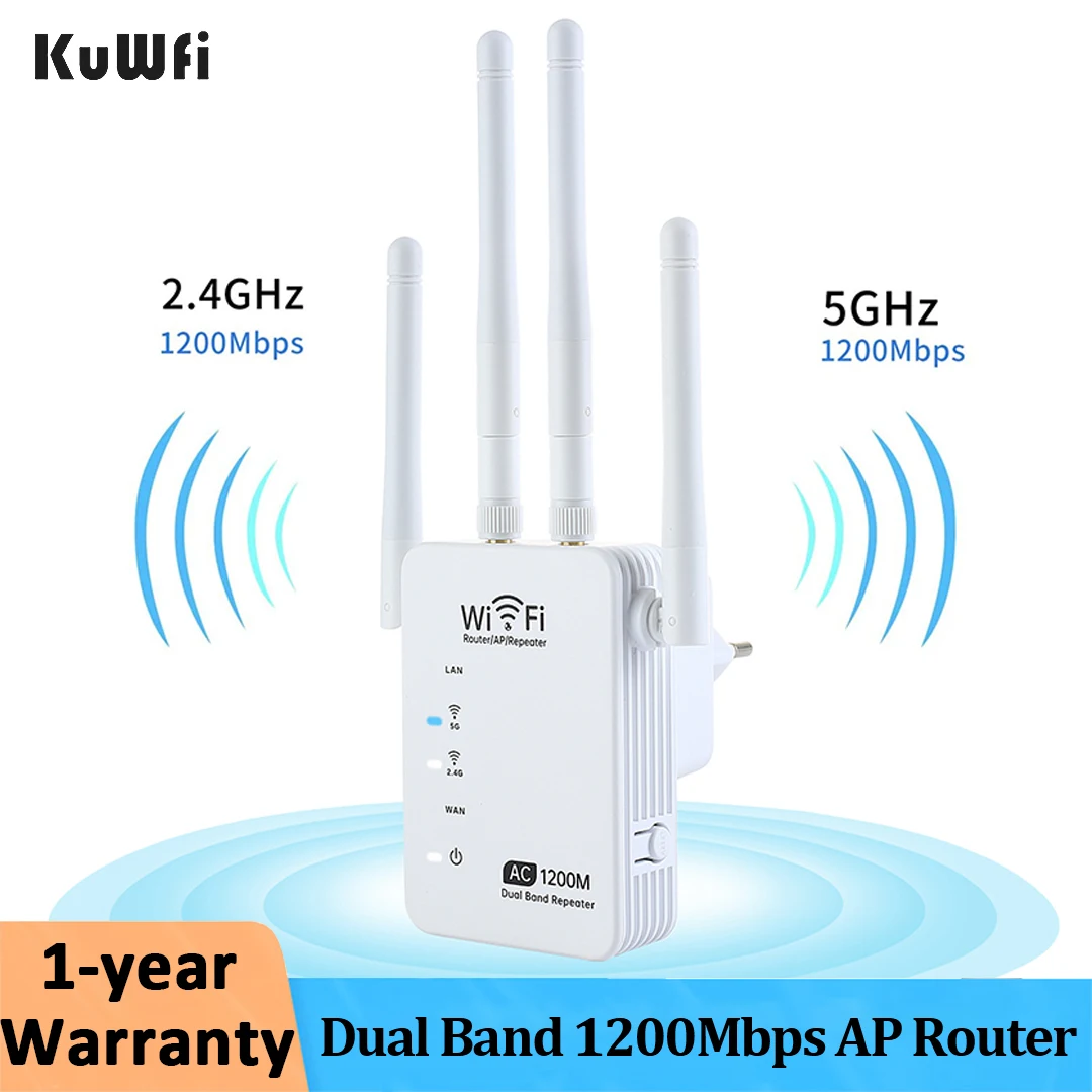 KuWfi 5G Wifi Repeater Dual Band 1200Mbps AP Router Wifi Signal Amplifier Wireless Wi-fi Extender Long Range Signal Booster