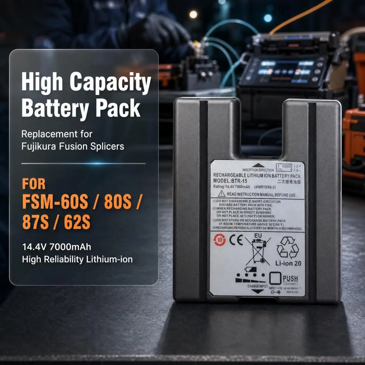 High Capacity Rechargeable Battery Pack Replacement for Fujikura FSM-60S FSM-80S FSM-87S FSM-62S Optical Fiber Fusion Splicer