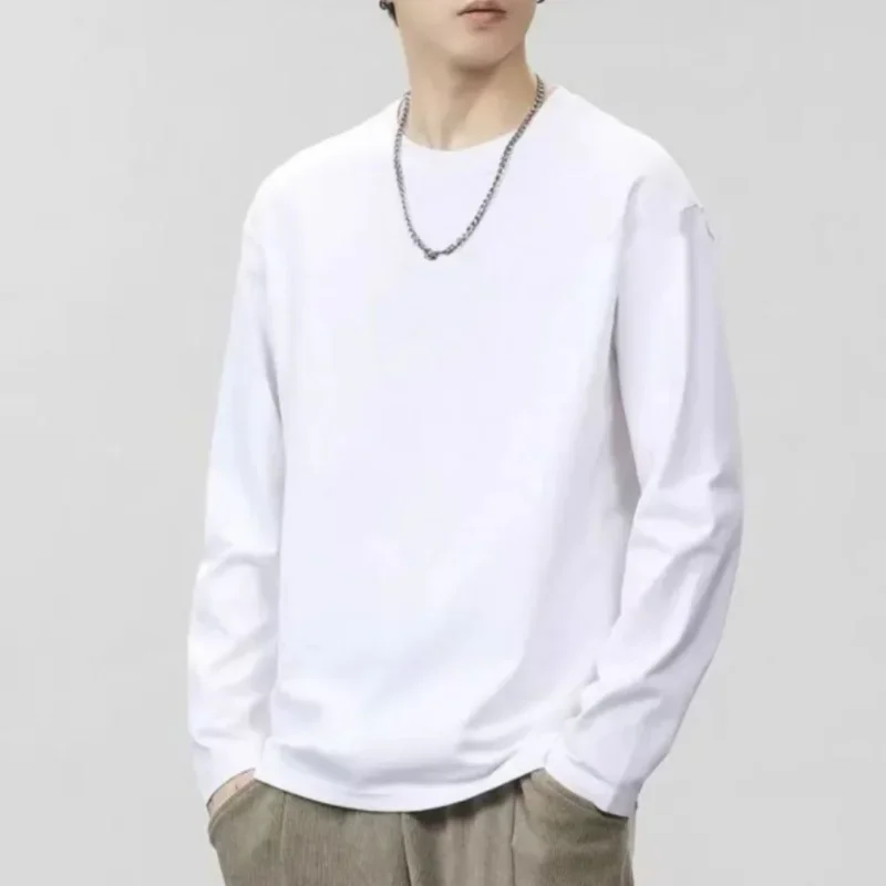 Novo em torno do pescoço manga longa penteado algodão camiseta cor sólida na moda respirável antibacteriano secagem rápida para homem e mulher