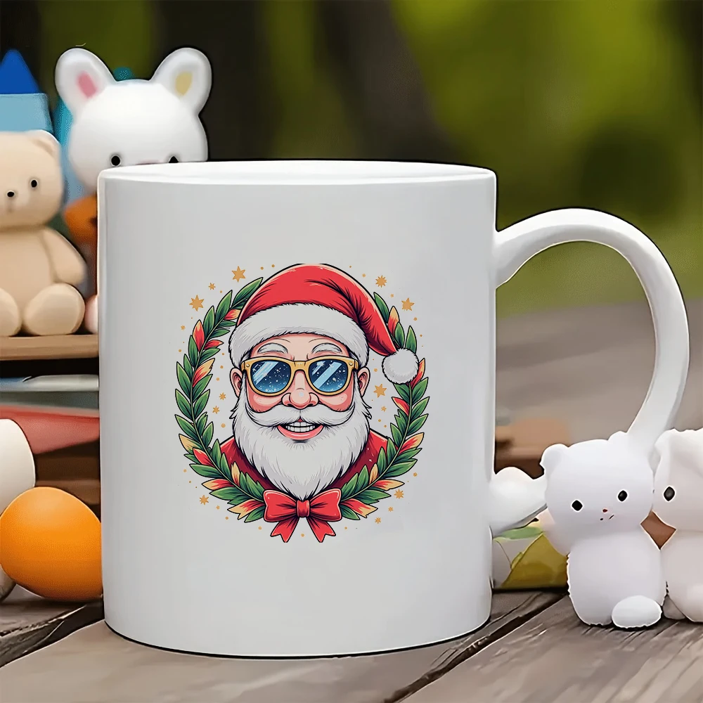 

11oz cartoon Santa hat mug + sunglasses smile kids cup family office creative coffee mug must-have Christmas gift