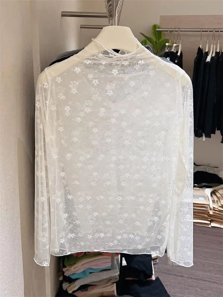 

Белое кружево с высоким воротником, женская основа irt, ранняя осень, деревянные уши, длинная све, тонкая проницаемая, облегающая внутренняя одежда