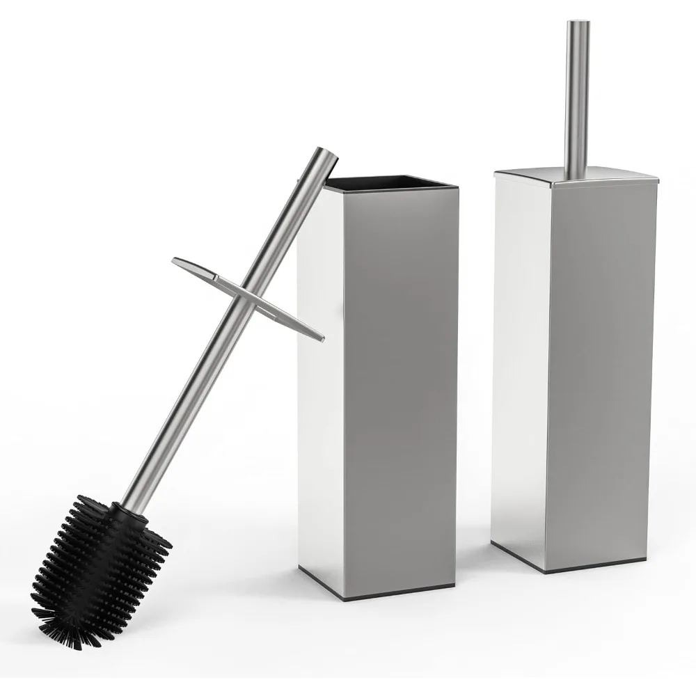 Toilet Brush and Holder Set 2pcs,Square Toilet Bowl Brush for Bathroom with 304 Stainless Steel Handle Toilet Cleaner Brush with