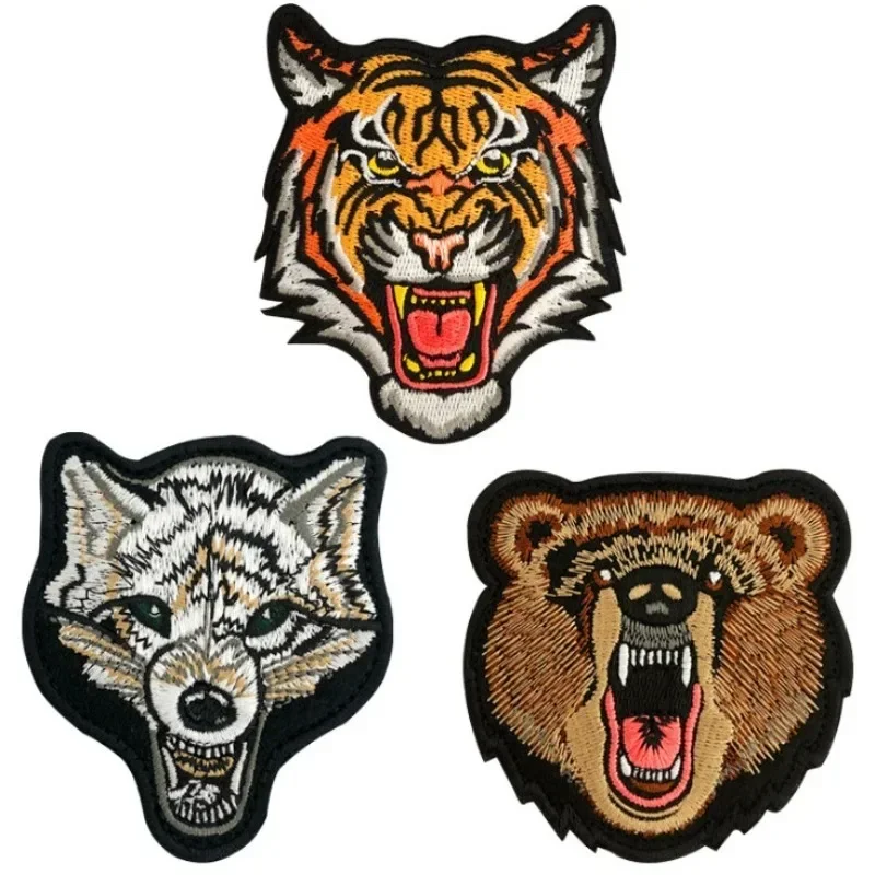 Tactical Bear Wolf tiger ricamo Cloth Hook Loop Patch zaino Tactical Morale Badge Applique per giacca Jeans bag Hat