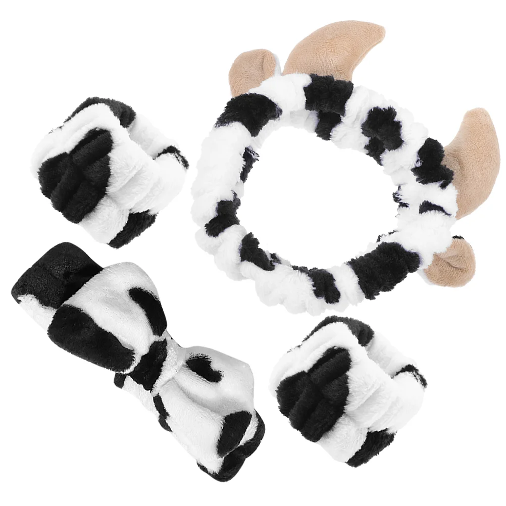 

1 Set Spa Headbands Cow Print Hairband Washing Face Headband Elastic Wrist Bands for Women Girls skin care headbands