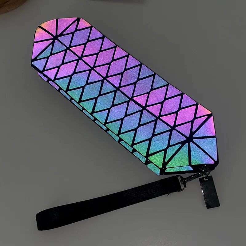 Luminous rhombus geometric pattern Iridescent cosmetic makeup pen bag Large capacity portable women  holding  octagonal bag