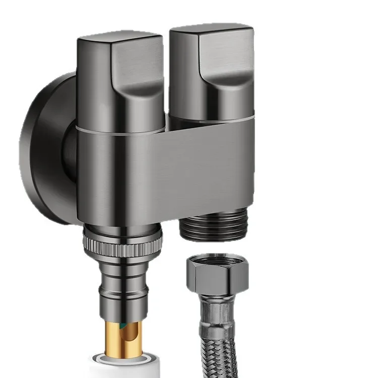 Double water outlet washing machine faucet angle valve one in and two out special double faucet automatic water stop valve