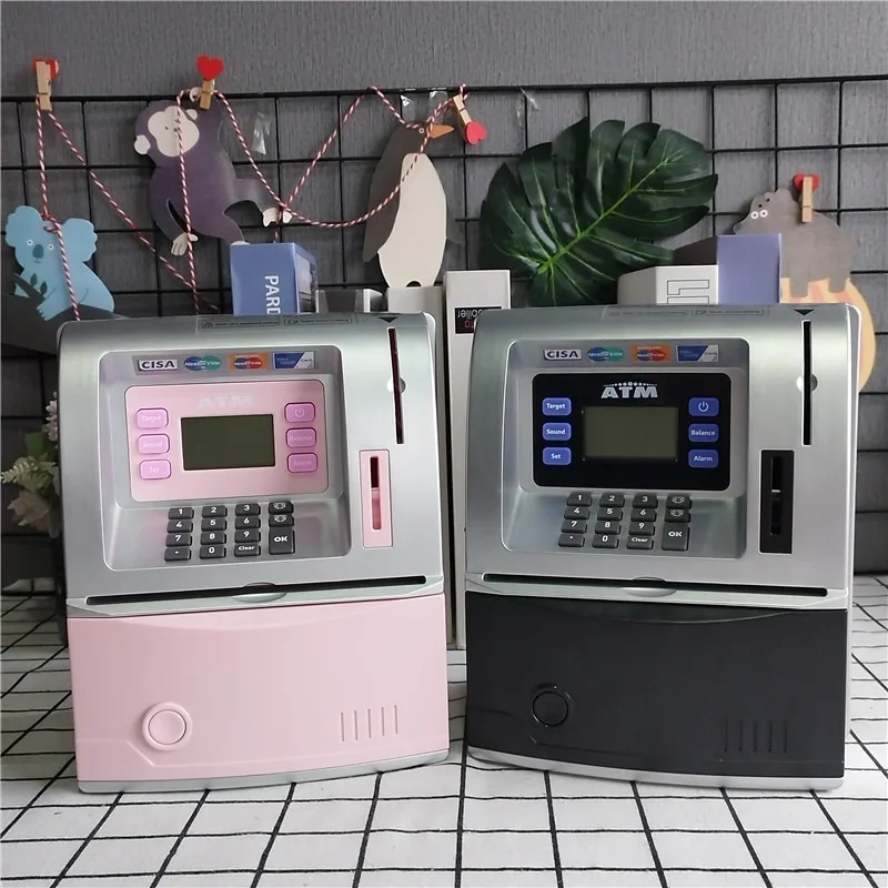 Table Digital Alarm Clock, Real Estate Bank, Password ATM Machines for Adult, Real Money Safe Box, Piggy Bank Money Drawer