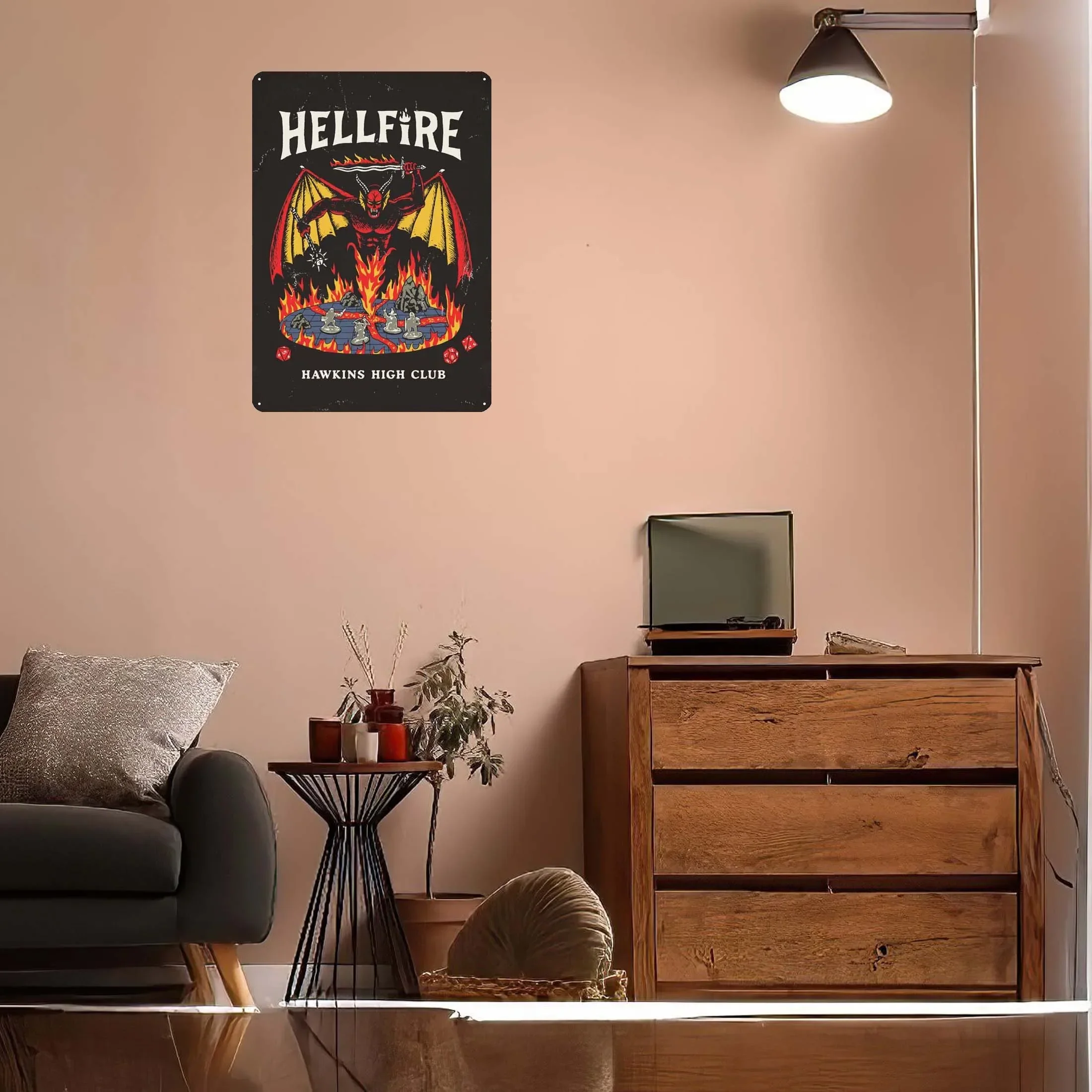 Hawkins High Club Metal Sign Art of Murals Halloween Decoration Retro Tinplate Sign for Wall Art Decoration Interior House Decor