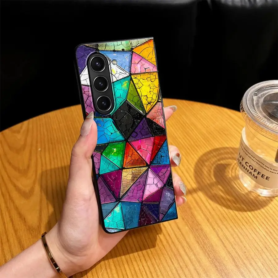 Stained Glass Triangle Case for Samsung Galaxy Z Fold 8 Ultra ZFold3 ZFold6 ZFold4 ZFold7 ZFold5 Z Fold 7 6 5 4 3 Phone Cover