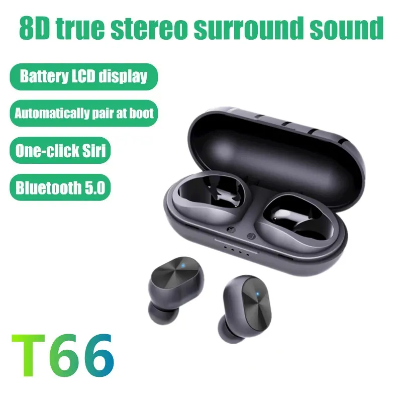 NEW T66 Wireless Earphone Bluetooth 5.3 Headphones Sport Gaming Headsets Noise Reduction Earbuds Bass Touch Control for phone