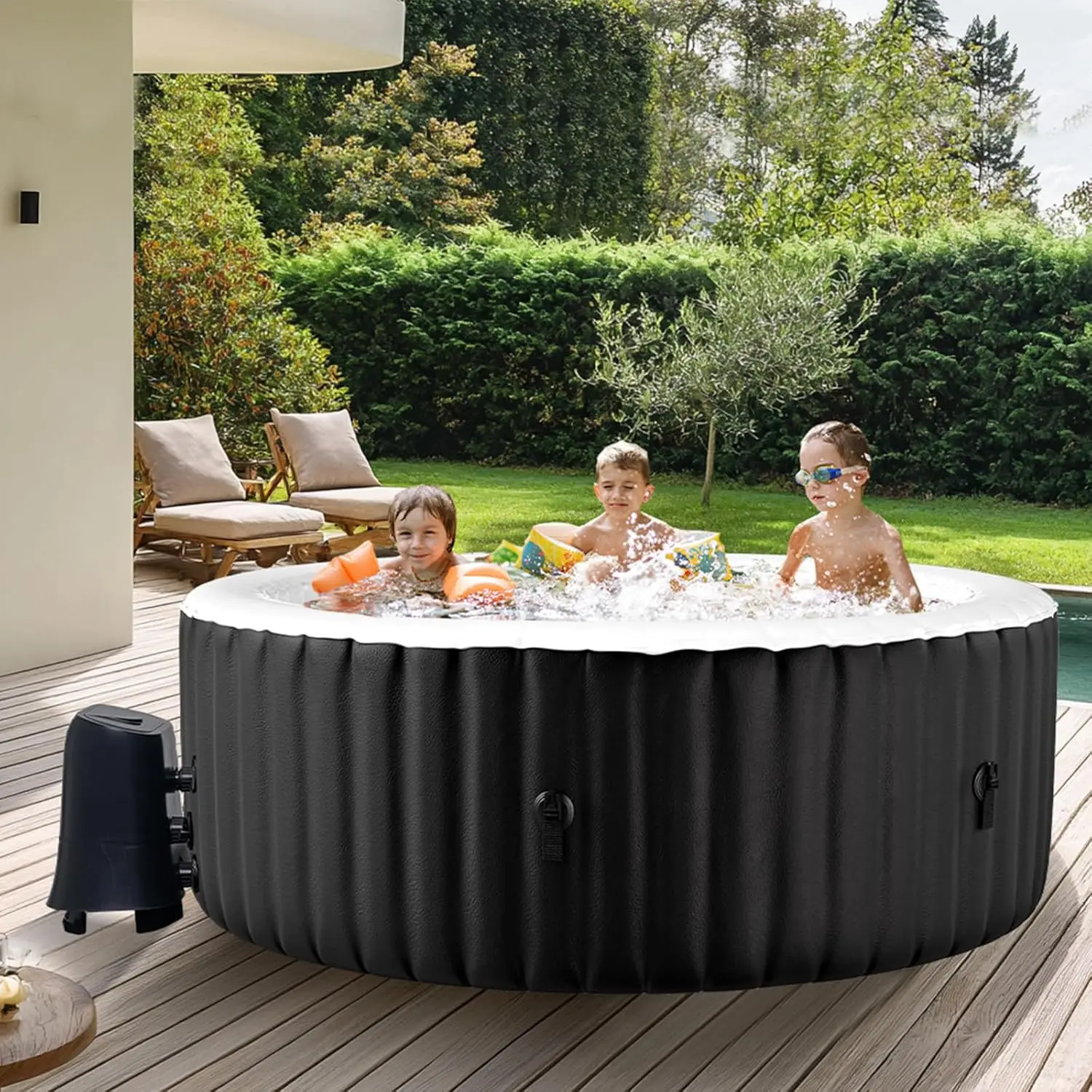 

Inflatable Hot Tub - Outdoor Hot Tubs 2 to 4 Person, Portable Blow Up Spa Square Portable Hot Tub, 120 Soothing Bubble Air Jets,