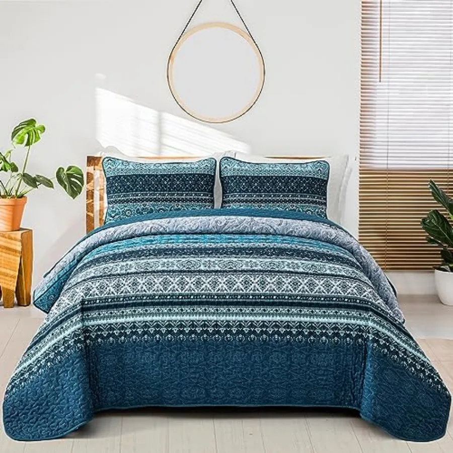 

Boho Quilt Set Size Bohemian Quilt Bedding Set Lightweight Microfiber Bed Decor Bedspread with Pillow Shams for All Season 90"x