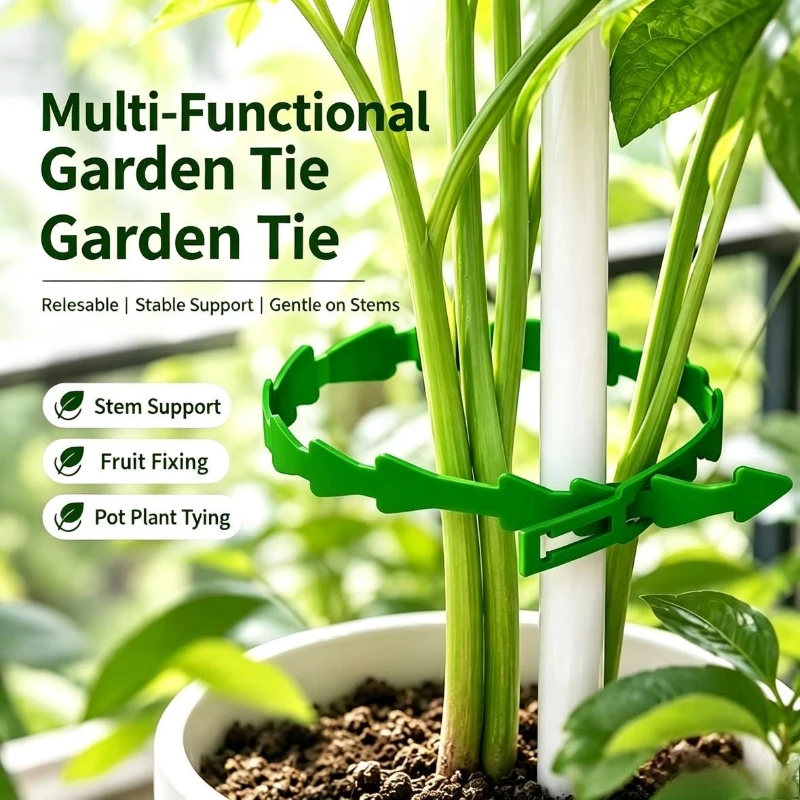 Reusable Cable Ties Green Plastic Adjustable Self-locking Plant Ties Vine Tree Shrubs Support Home Gardening Plant Fixing Tools