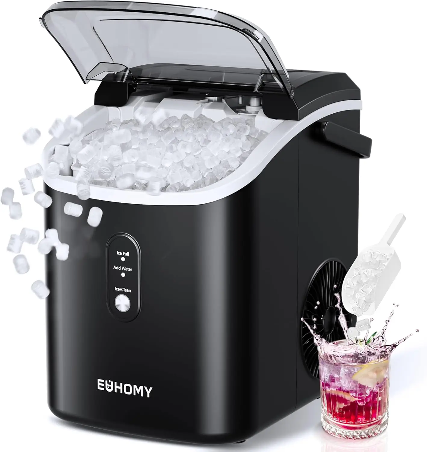 Nugget Ice Maker Countertop with Handle, Ready in 6 Mins, 34lbs Per Day, Removable Top Cover, Auto-Cleaning, Portable Son