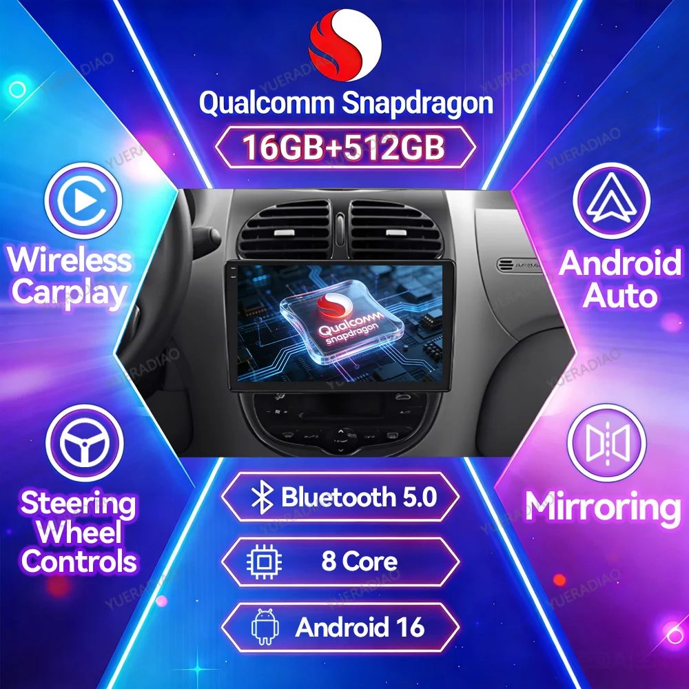 Android 16 Car Radio For Peugeot 206 206CC 206SW 2001 - 2008 BT Qualcomm Head Unit 4G WIFI Multimedia Video Player GPS NAVI 2DIN