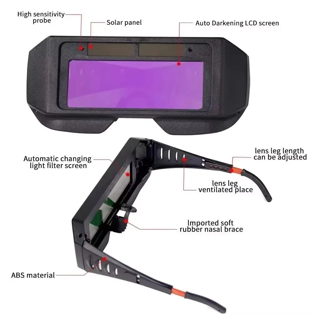 Solar Welding Glasses Auto Dimming Multipurpose UV Protective Goggles Adjustable Band Welding Mask Work Protective Equipment