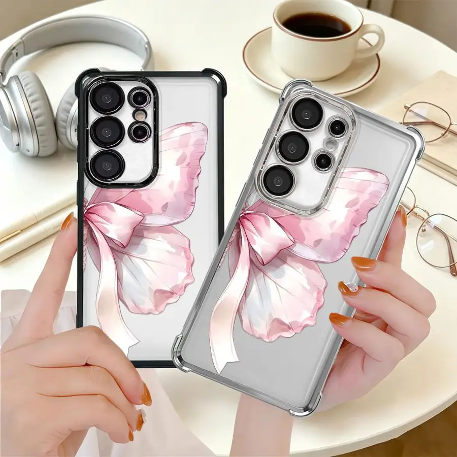 Pink Butterfly Soft Phone Cover Case for Samsung Galaxy S26 Ultra S22 S25 Edge Note 20 S23 Plus S24 S21 S20 FE