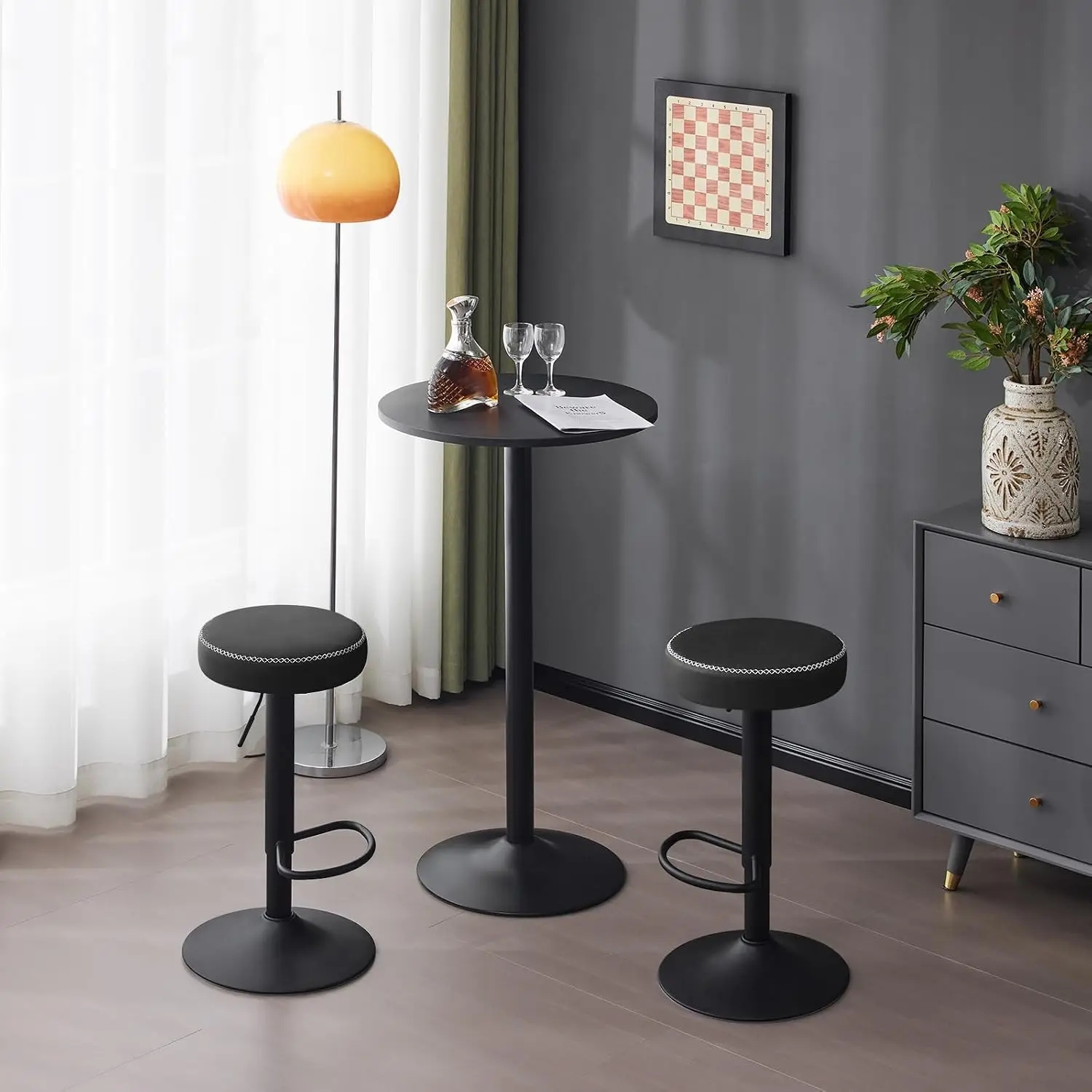 EUGAD 2 Sgabelli da Cucina Girevoli con Poggiapiedi, Base Antiscivolo, Altezza Regolabile, Sedie da Bancone per Bistrot, Bar e Cucina