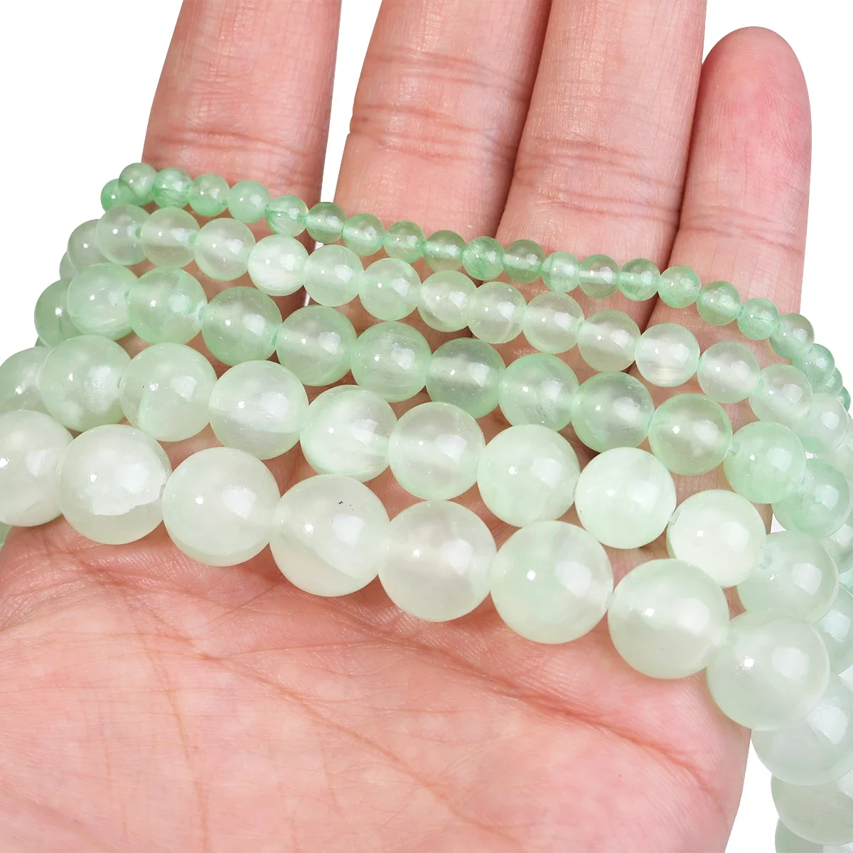 

Ice Silk Jade Round Beads Stone 4/6/8/10/12mm Green Spacer Large holes Beads For Jewelry Making DIY Accessories