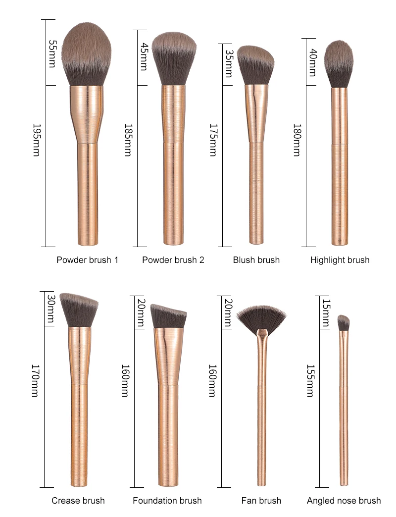 20 Piece Professional Makeup Brush Set Synthetic Rose Gold Aluminum Handles Face And Eye Beauty Cosmetic Kit