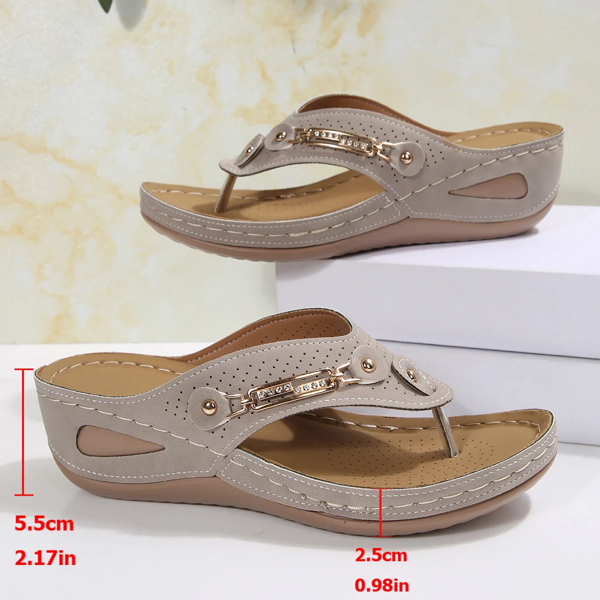 Sommer Damen Orthopädische Sandalen Orthopädische Flip-Flops mit Fußgewölbeunterstützung Dicke Sohle Hausschuhe rutschfest für den täglichen Gebrauch am Strand – Detail 28