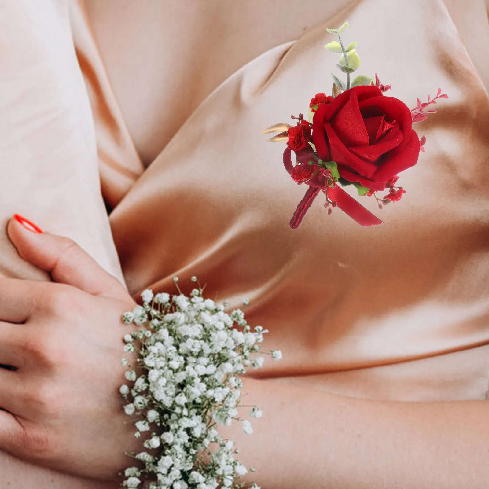 

Dark Red Wedding Corsage Rose Boutonniere For Wedding Boutonniere Groom Flowers Decor Artificial Suit FamilyDecoration