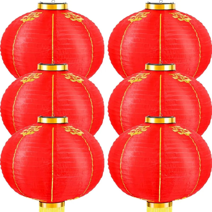 

6 Pcs Chinese Lanterns Lunar New Year Red Lanterns Traditional Hanging Lamp Shade Decor with Golden Tassel for Chinese Spring V