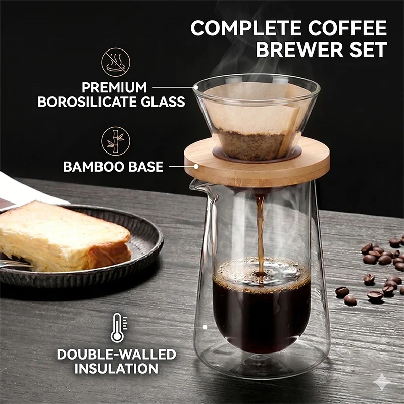 Double-layer glass hand-brewed coffee pot home sharing pot high borosilicate filter cup cold brew cold brew filter coffee utensi