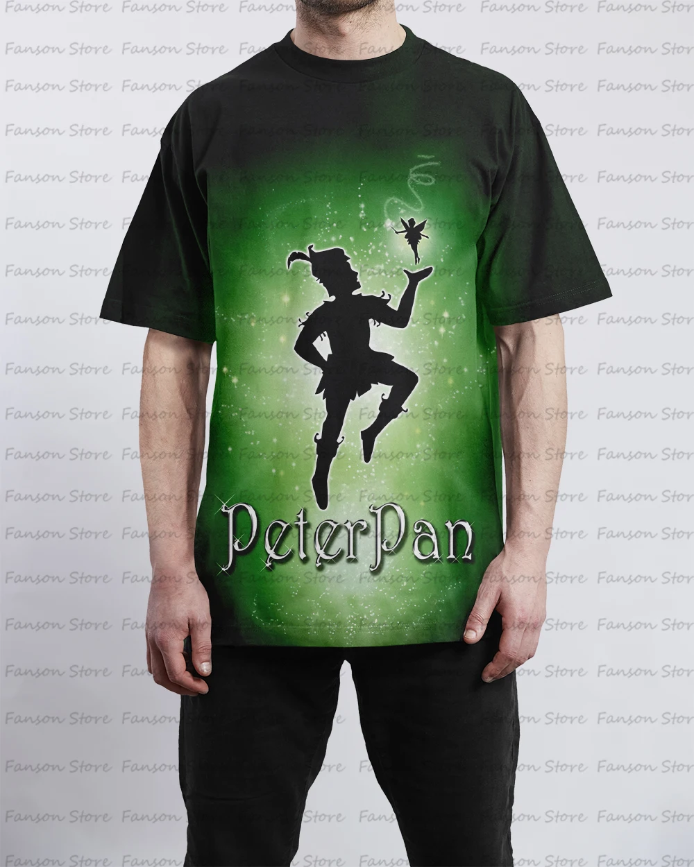 Peter Pan 2024 summer New Men's 3D printing Cartoon O-neck T-shirt couple Street fashion sports children Short sleeve Top