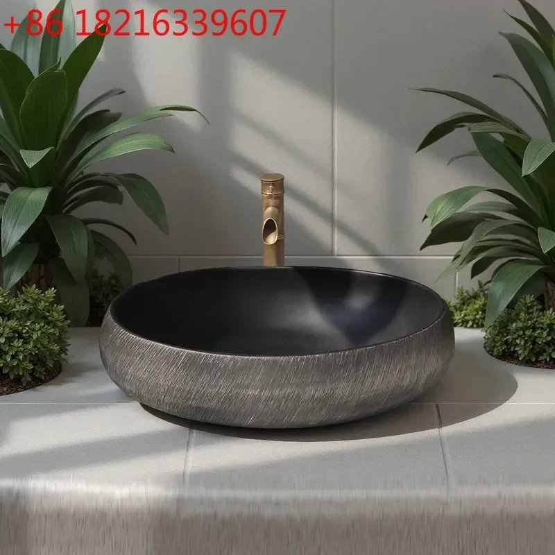 YAO Chinese Ceramic Wash Basin Jingdezhen High Temperature Handmade Texture Countertop Sink Traditional Style Table Basin for