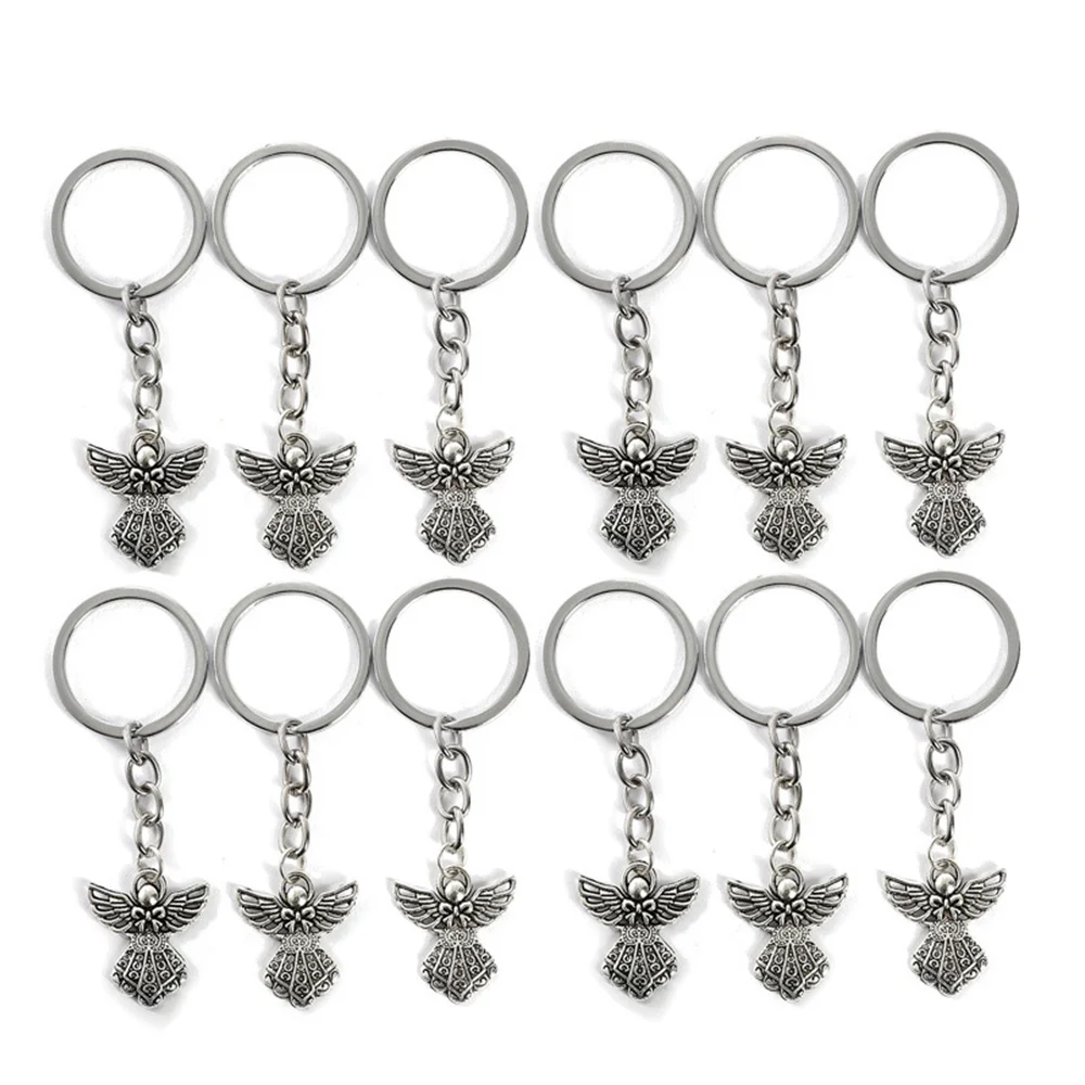 ABYA 30Pcs Silver Color Guardian Angel Key Ring Zinc Alloy Pendant Wedding Birthday Party Baby Shower Baptism Communion