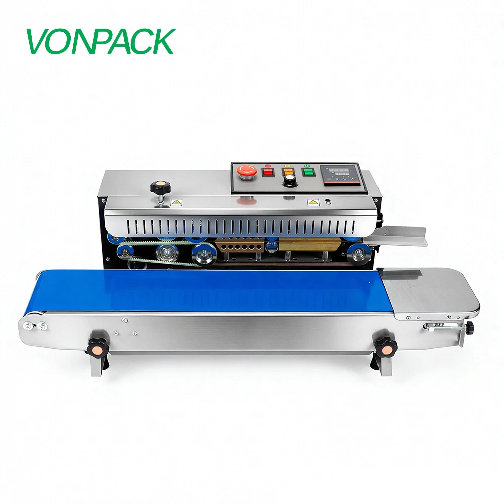 VONPACK FR-770 Standard Desktop Factory Continuous Sealing MachineBag Film Band Printing Sealing Stainless Steel Date Machine