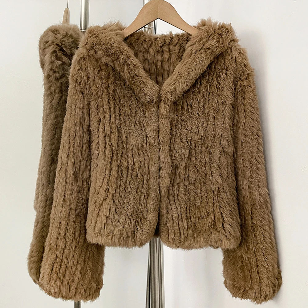 Echte konijnenbontjas voor dames, natuurlijk bontjack, dik, zacht, warm, winter, luxe, elegant, casual, premium bovenkleding
