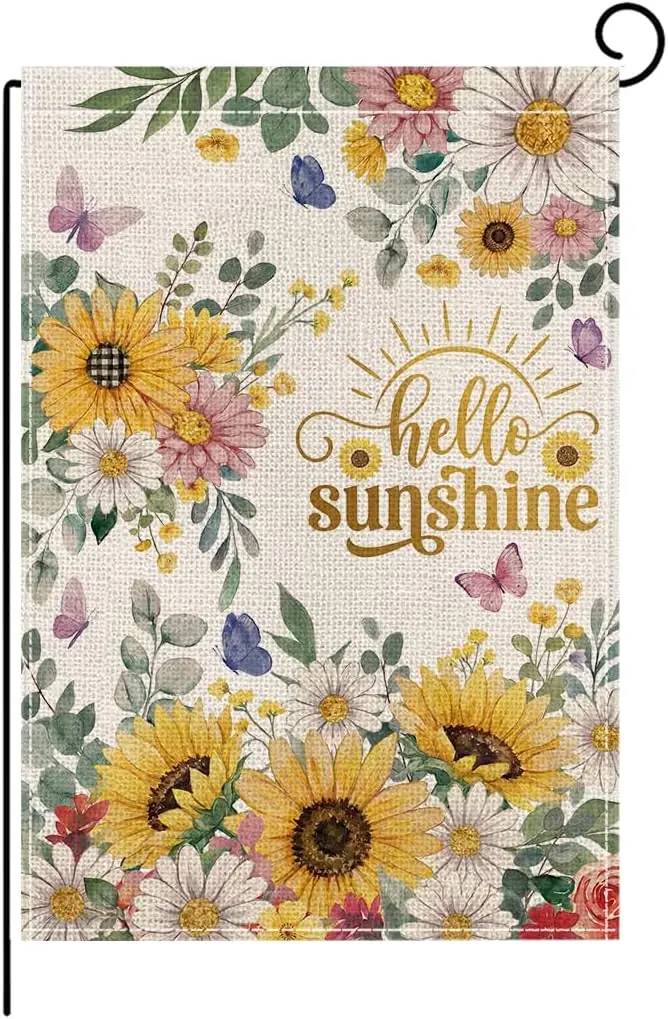 wyooxoo Spring Summer Hello Sunshine Garden Flag 12x18 Inch Double Sided Seasonal Floral Garden Flag Outside Burlap Farmhous ZZM