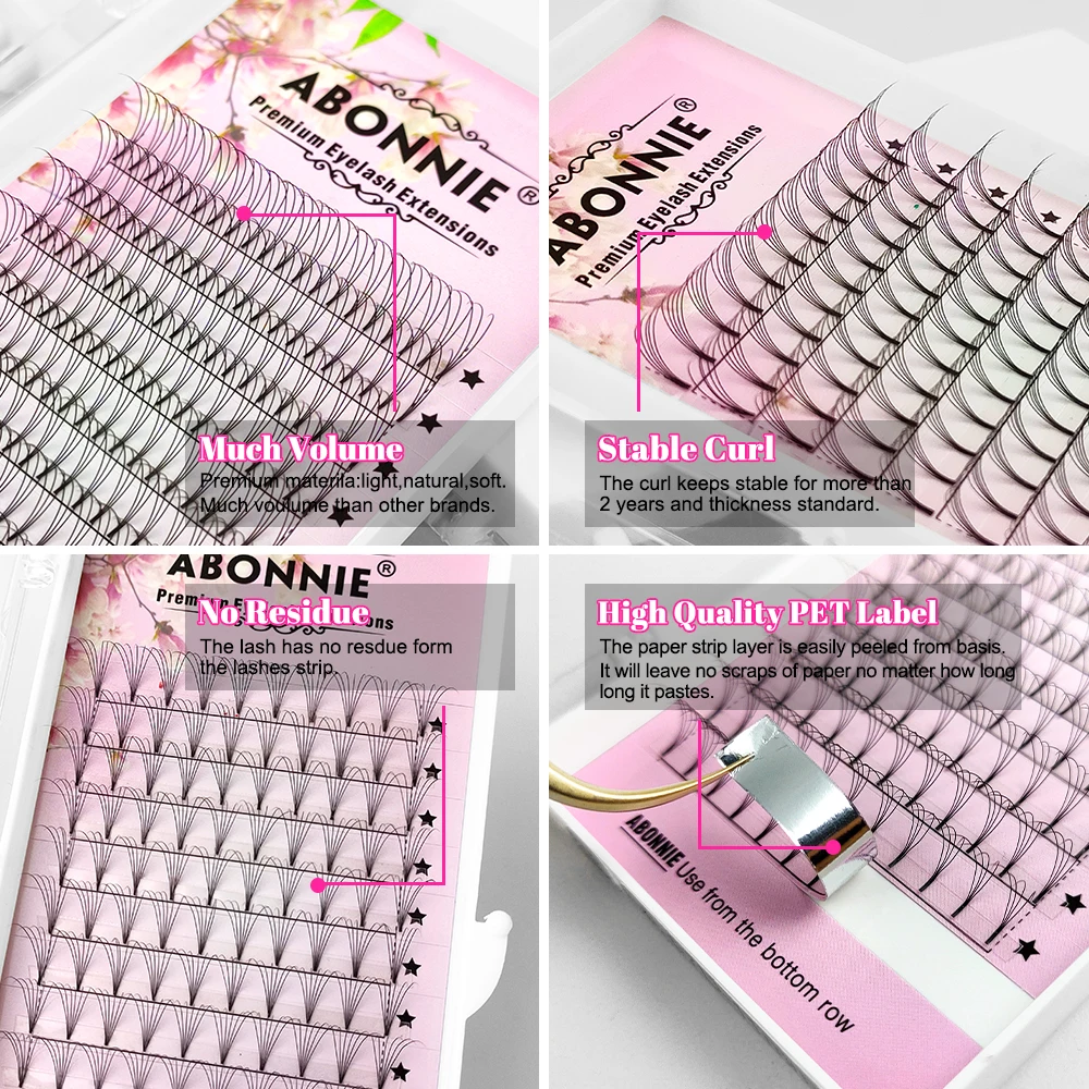 Abonnie Premade Fans met korte steel Russische volumeventilator Premium pluizige wimperextensies Benodigdheden D Curl Lashes Tray