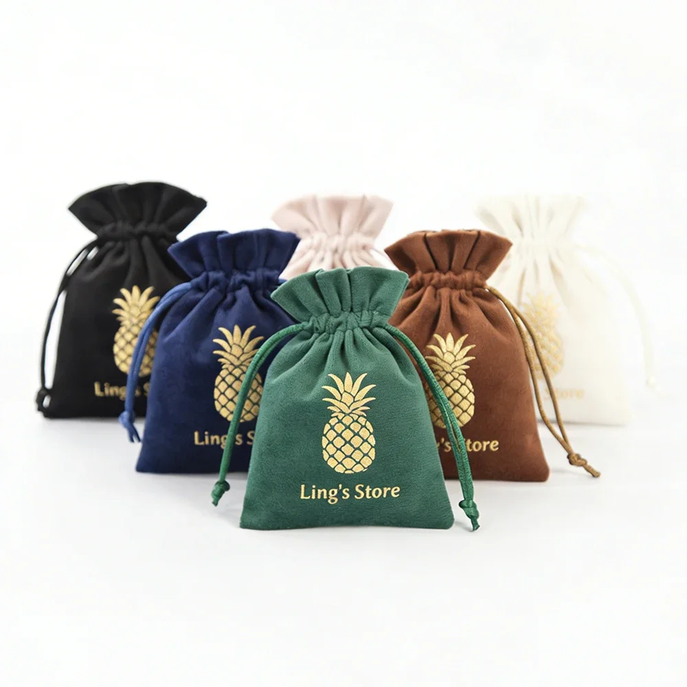 

100pcs Personalized Logo Jewelry Organizer Gift Dense Velvet Bag Touching Plush Drawstring Packaging Pouch Wedding Favors Sack