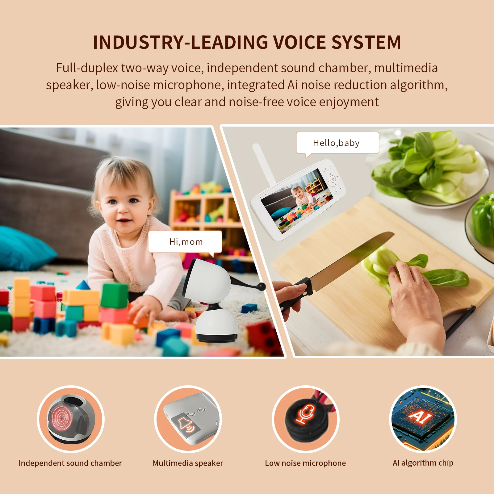 5Inch 2MP 1080P Wireless PTZ Remote Control Temperature Display Baby Monitor Cry Detection   Intercom Video Camera Babysistter