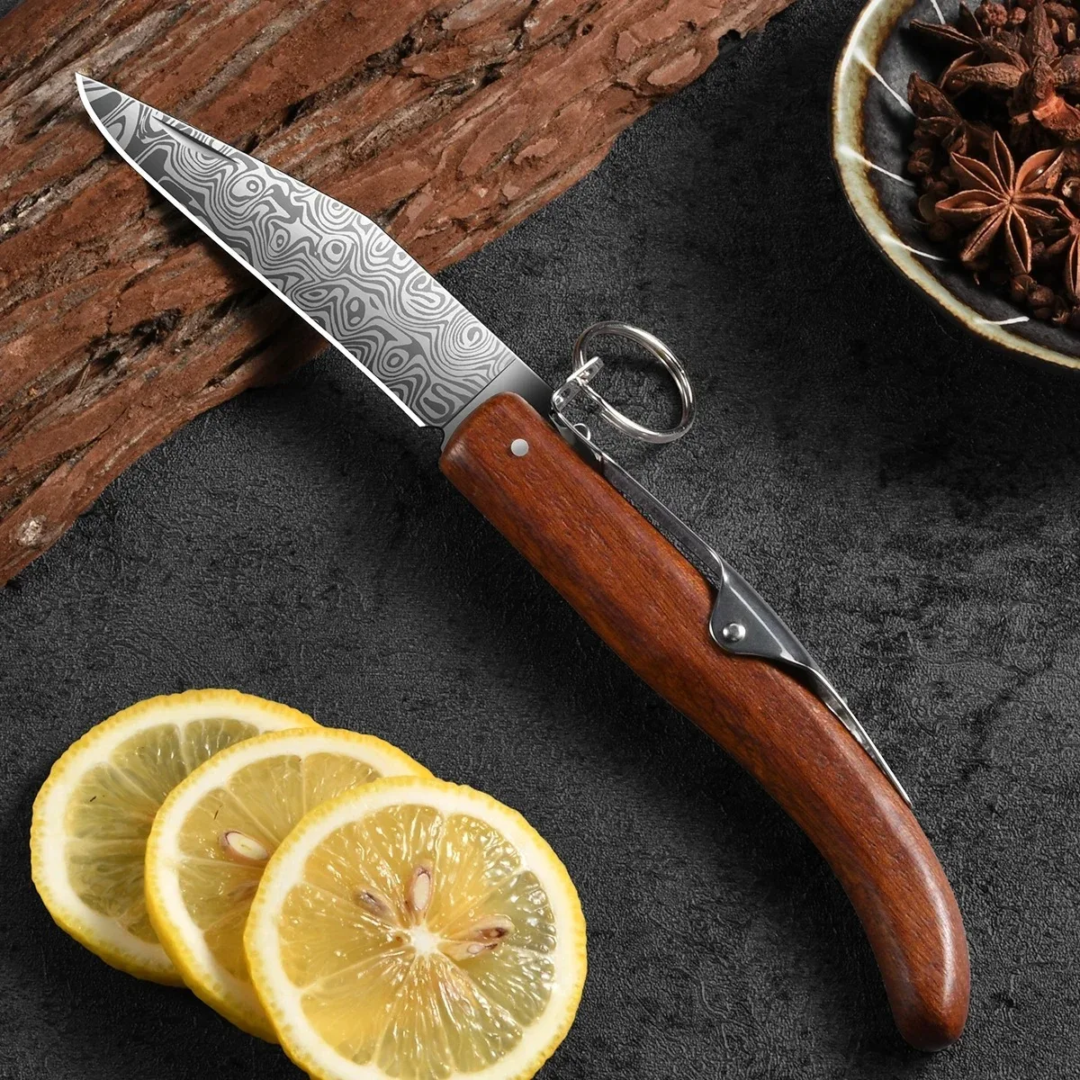 1PC Laser folding knife, fruit knife, outdoor barbecue knife, meat cutting knife, fishing collection knife, with keychain U9195