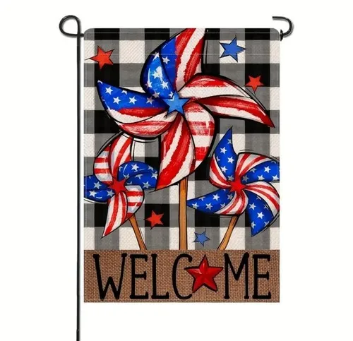 4th of July Pinwheels USA Patriotic Welcome Garden Flag 13x18 Inch Double Sided PPZ