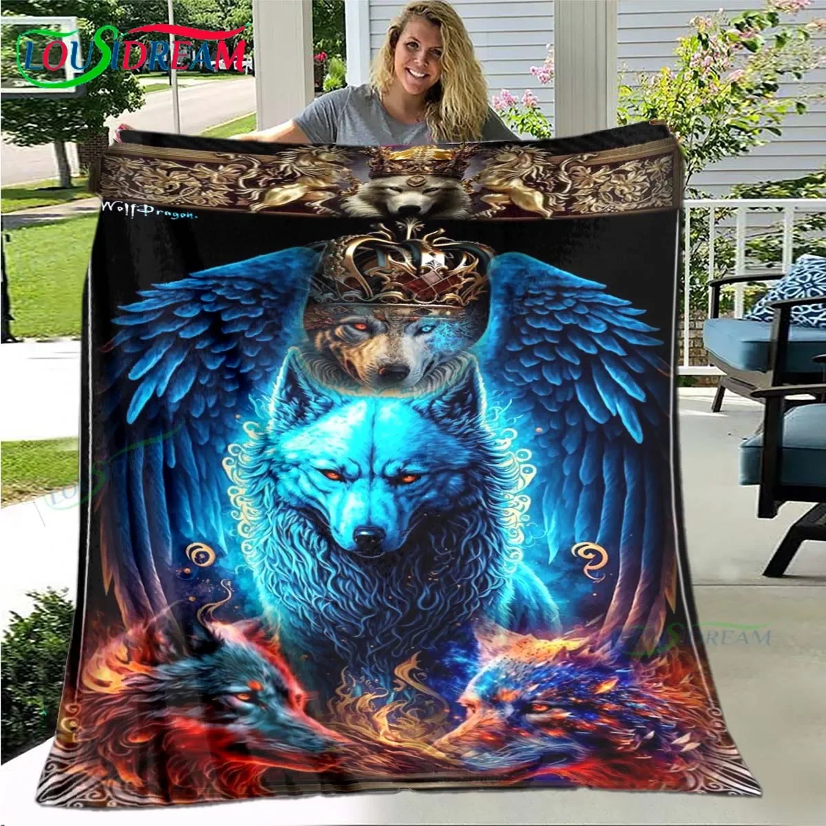 

Wolf Printed Four Seasons Blanket Sofa Cover Travel Bed Plush Blanket Travel Office Break Blanket Birthday Gift