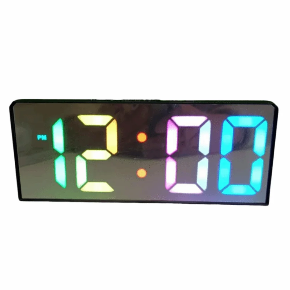 

12/24H Format Digital Alarm Clock Luminous Mirror Temperature Display LED Digital Clock Snooze Mode Large Screen Sleep Timer