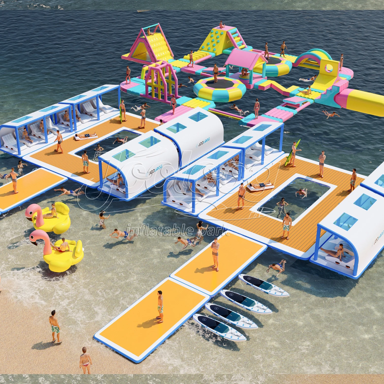 

Customized Big Size Inflatable Floating Island With Combination For Seaside Resort